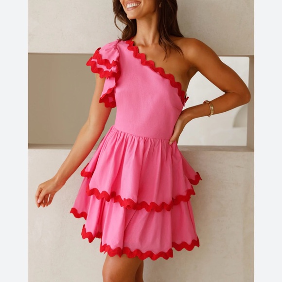 Pink One-Shoulder Ruffle Dress - Picture 7 of 7
